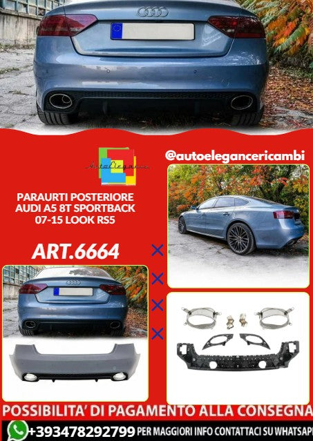 💕ART.6664 PARAURTI POSTERIORE ADATTO PER AUDI A5 8T SPORTBACK 07-15 LOOK RS5💕