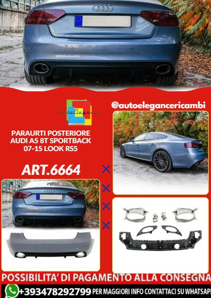 💕ART.6664 PARAURTI POSTERIORE ADATTO PER AUDI A5 8T SPORTBACK 07-15 LOOK RS5💕
