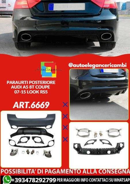 💕ART.6669 PARAURTI POSTERIORE ADATTO PER AUDI A5 8T COUPE 07-15 LOOK RS5💕