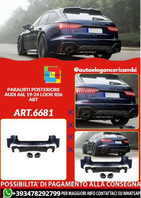 💕ART.6681 PARAURTI POSTERIORE ADATTO PER AUDI A6L 2019-2024 LOOK RS6 ABT💕