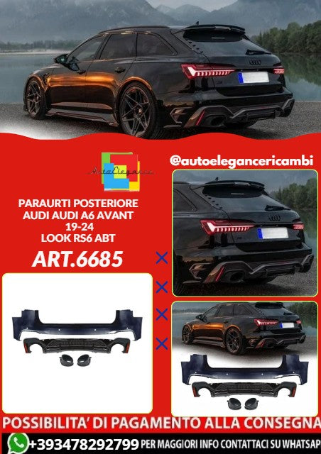 💕ART.6685 PARAURTI POSTERIORE ADATTO PER AUDI A6 AVANT 2019-2024 LOOK RS6 ABT💕
