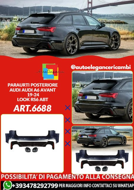 💕ART.6688 PARAURTI POSTERIORE ADATTO PER AUDI A6 AVANT 2019-2024 LOOK RS6 ABT💕