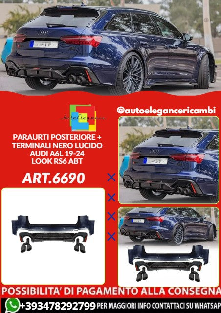 💕ART.6690 PARAURTI POSTERIORE ADATTO PER AUDI A6L 2019-2024 LOOK RS6 ABT💕