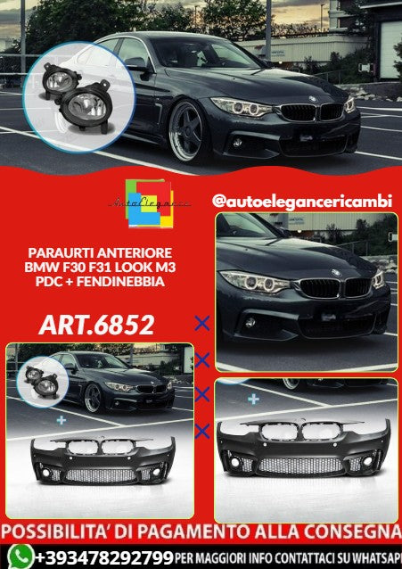 💕ART.6852 PARAURTI ANTERIORE ADATTO PER BMW F30 F31 LOOK M3 PDC + FENDINEBBIA💕