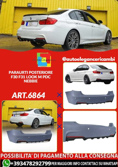 💕ART.6864 PARAURTI POSTERIORE ADATTO PER BMW F30 F31 LOOK M PDC NEBBIE💕