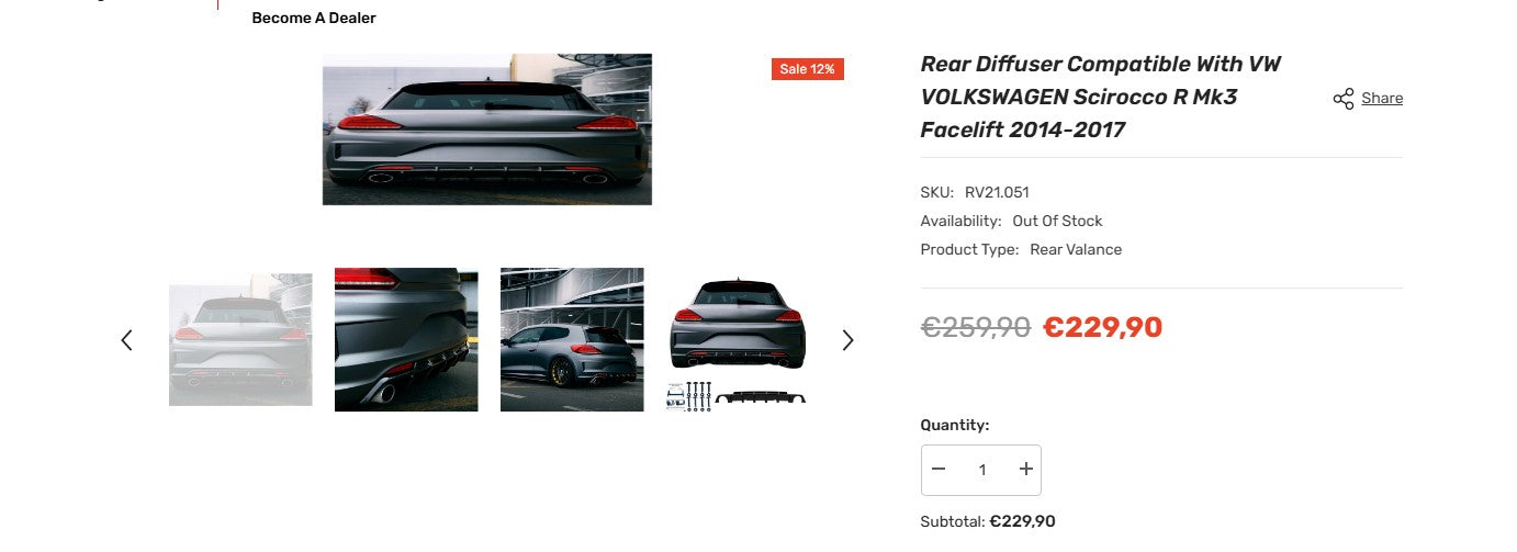 💫ART.7355 Bodykit per VW VOLKSWAGEN Scirocco R Mk3 Facelift 2014-2017💫