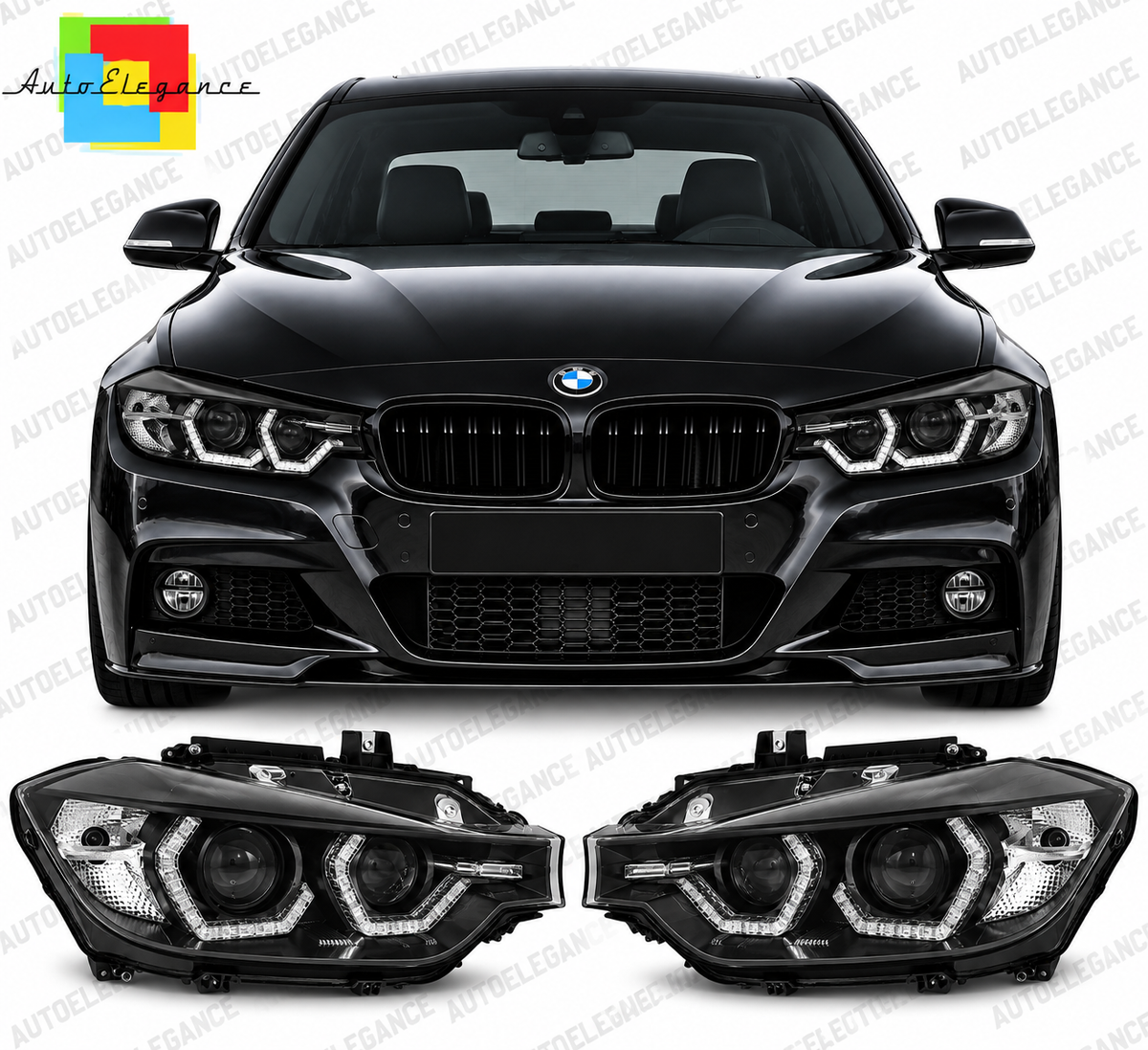 💕ART.10582  FARI  ANTERIORI ADATTO  PER BMW 3 F30/F31 LCI 15-18 NERO💕
