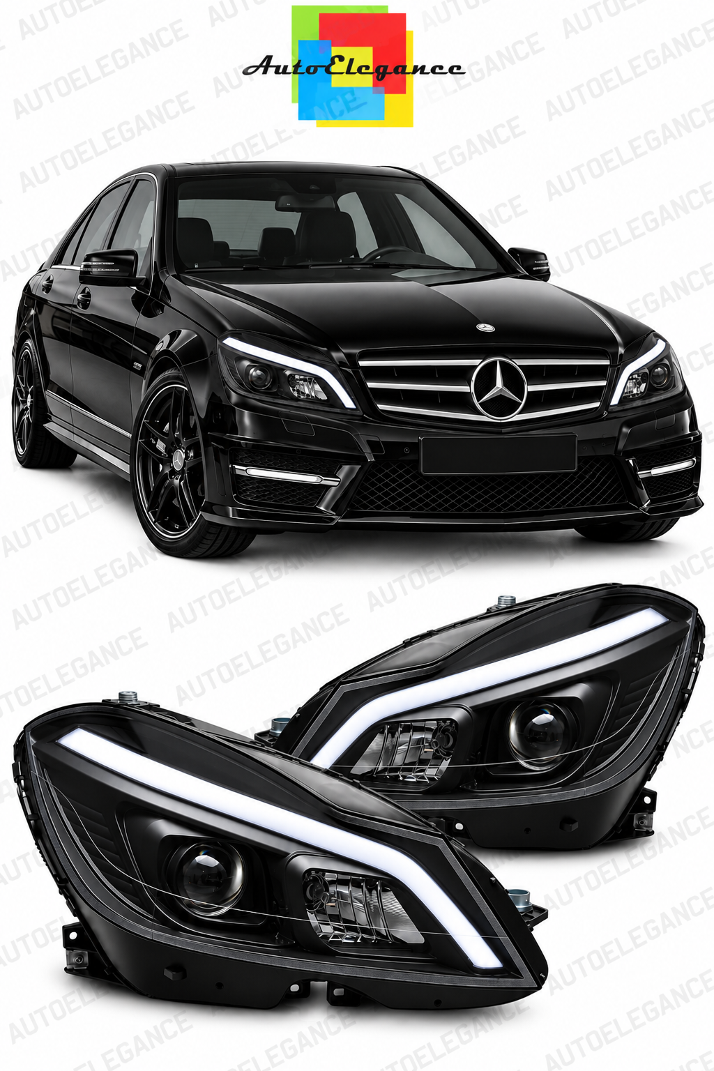 💕ART.10592 FARI ANTERIORI ADATTO PER MERCEDES CLASSE C W204 11-14 NERO💕