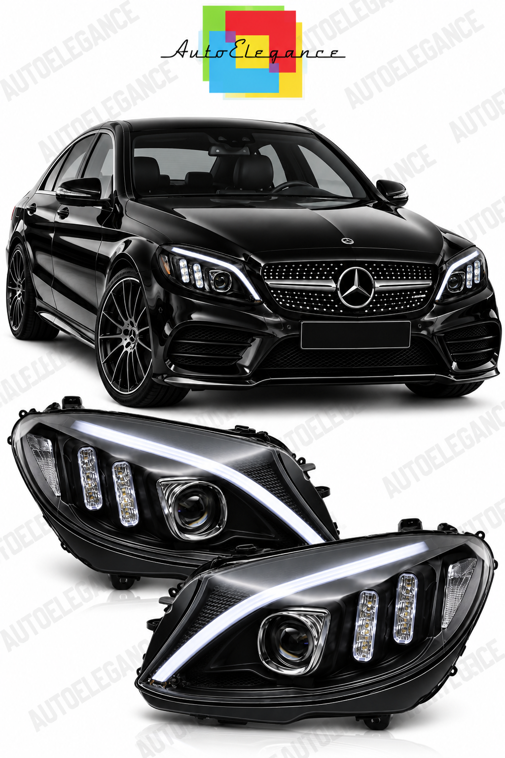 💕ART.10596 FARI  ANTERIORI ADATTO  PER MERCEDES CLASSE C W205 14-18C💕