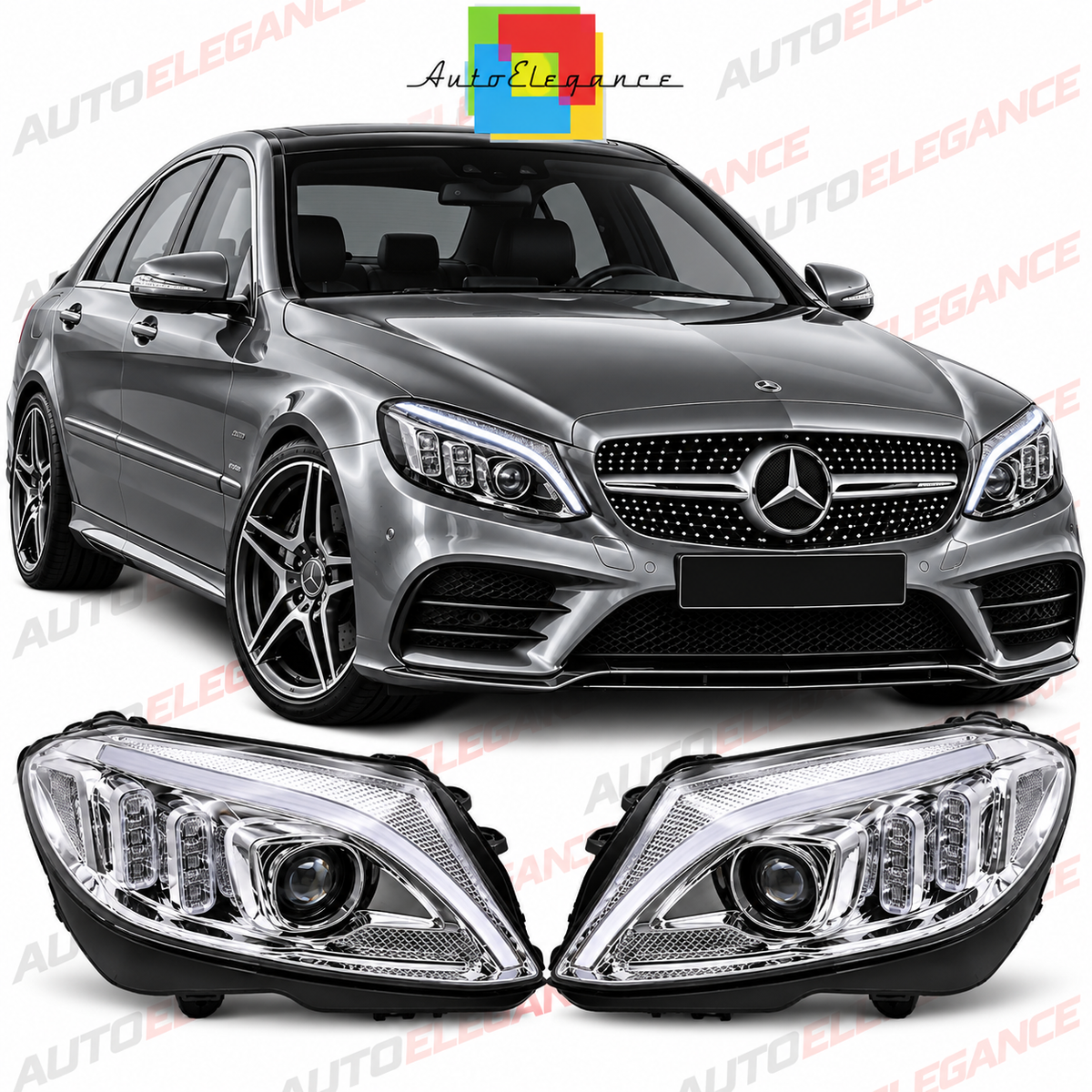 💕ART.10604 FARI ANTERIORI ADATTI  PER MERCEDES CLASSE C W205 14-18💕