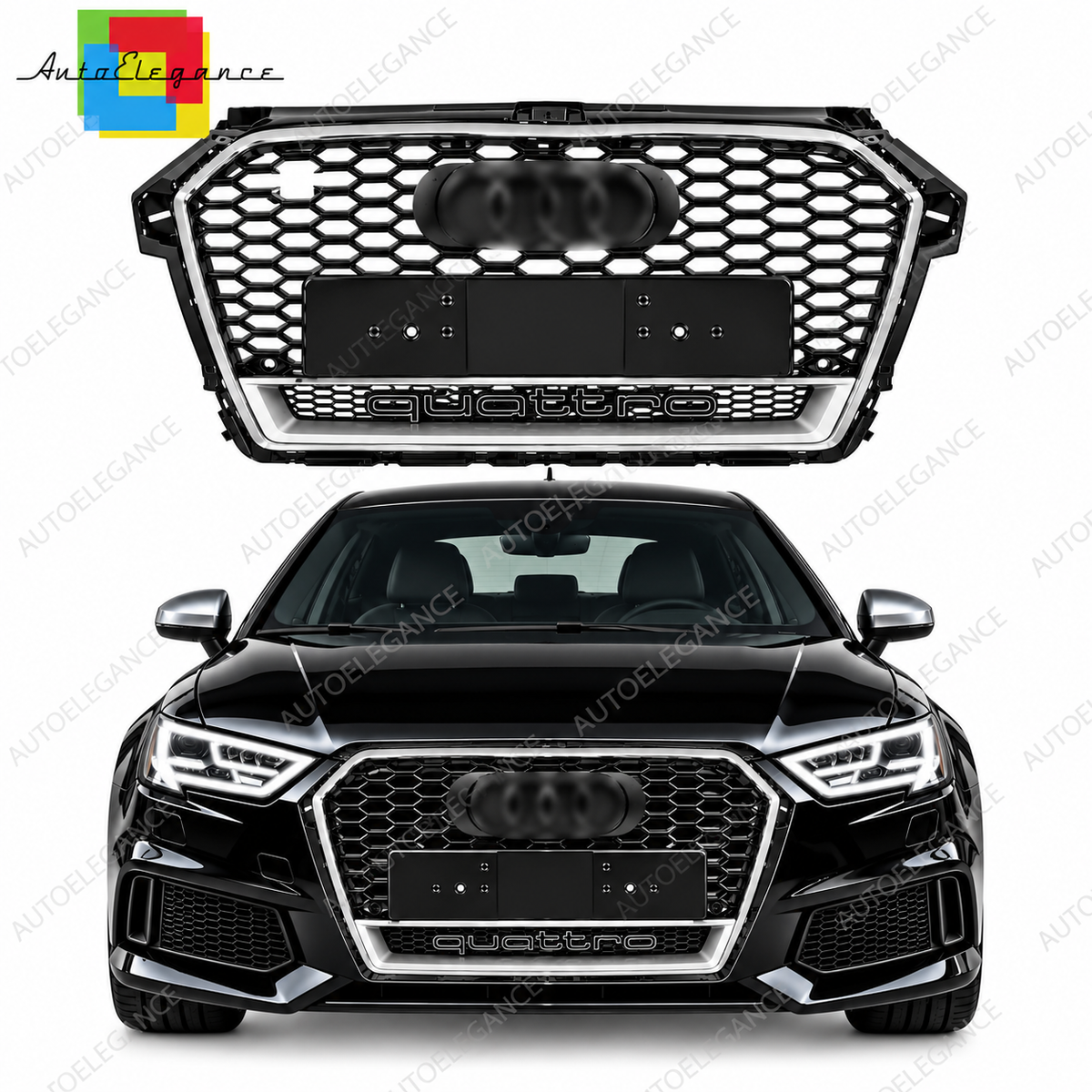 👉Griglia RS1 Look Silver With Quattro adatto per Audi A1 8X 2015-2019👈