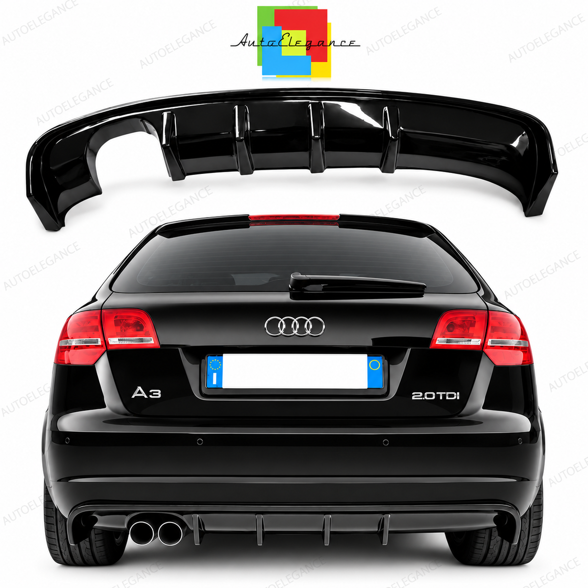 👉Diffusore Posteriore Look RS3 Nero Lucido ABS per Audi A3 S3 8P (08-12)👈