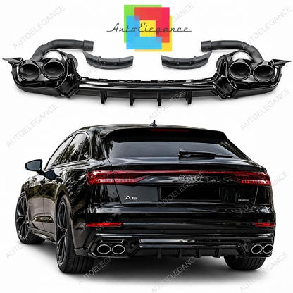 👉ART.2010 DIFFUSORE ADATTO PER AUDI Q8 2018+ S-LINE NERO CON TERMINALI 2x2👈