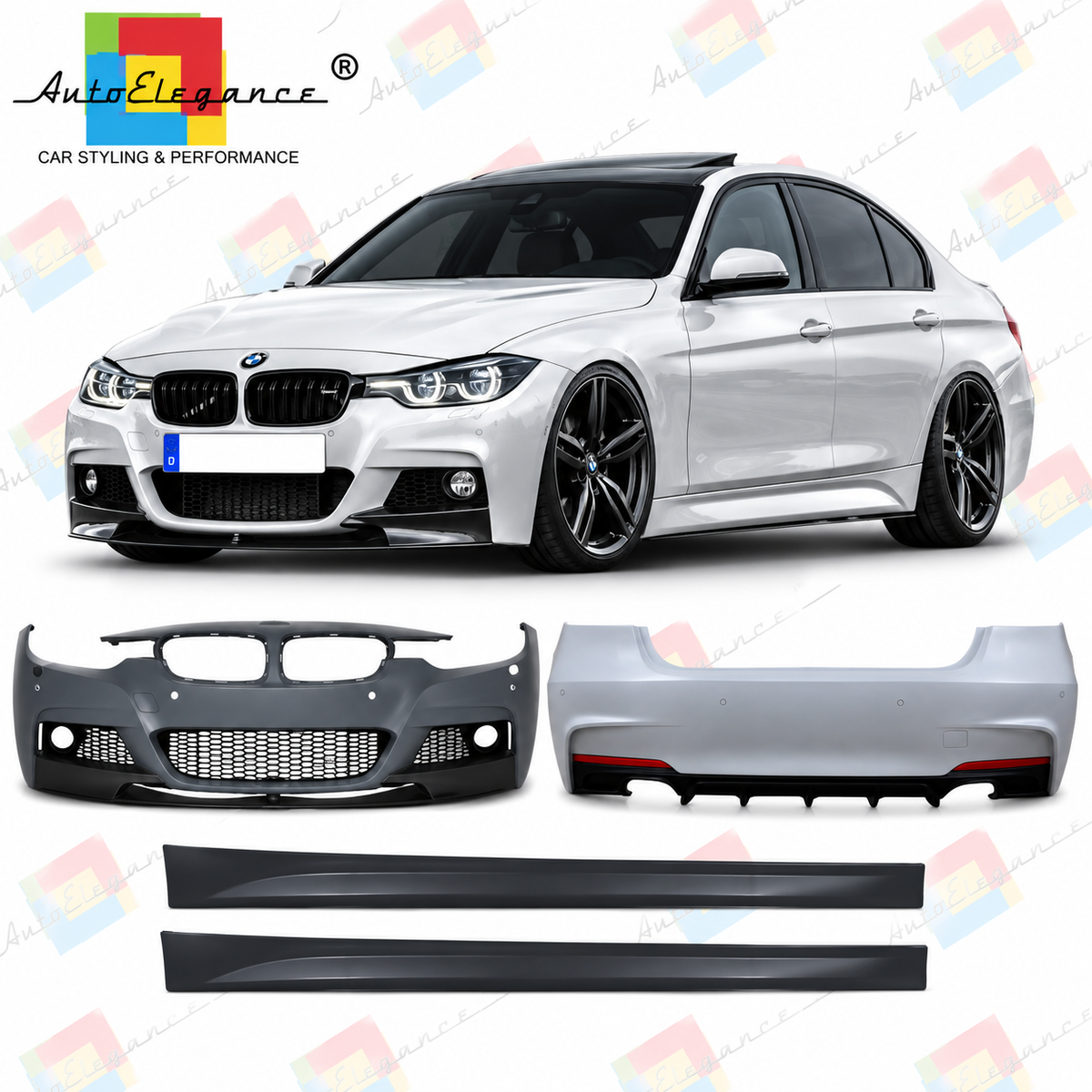 💕BODYKIT ADATTO  PER  BMW F30 LOOK M PERFORMANCE PDC 2 USCITE DI SCARICO💕