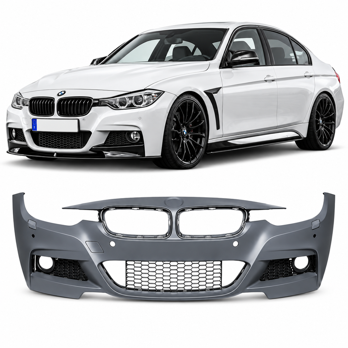 💕BODYKIT  ADATTO PER  BMW F30 LOOK M PERFORMANCE PDC USCITA DOPPIA💕