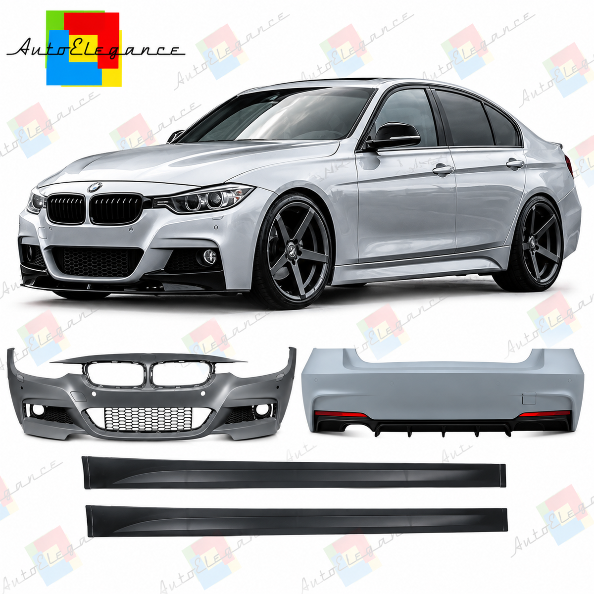 💕BODYKIT  ADATTO PER  BMW F30 LOOK M PERFORMANCE PDC USCITA DOPPIA💕