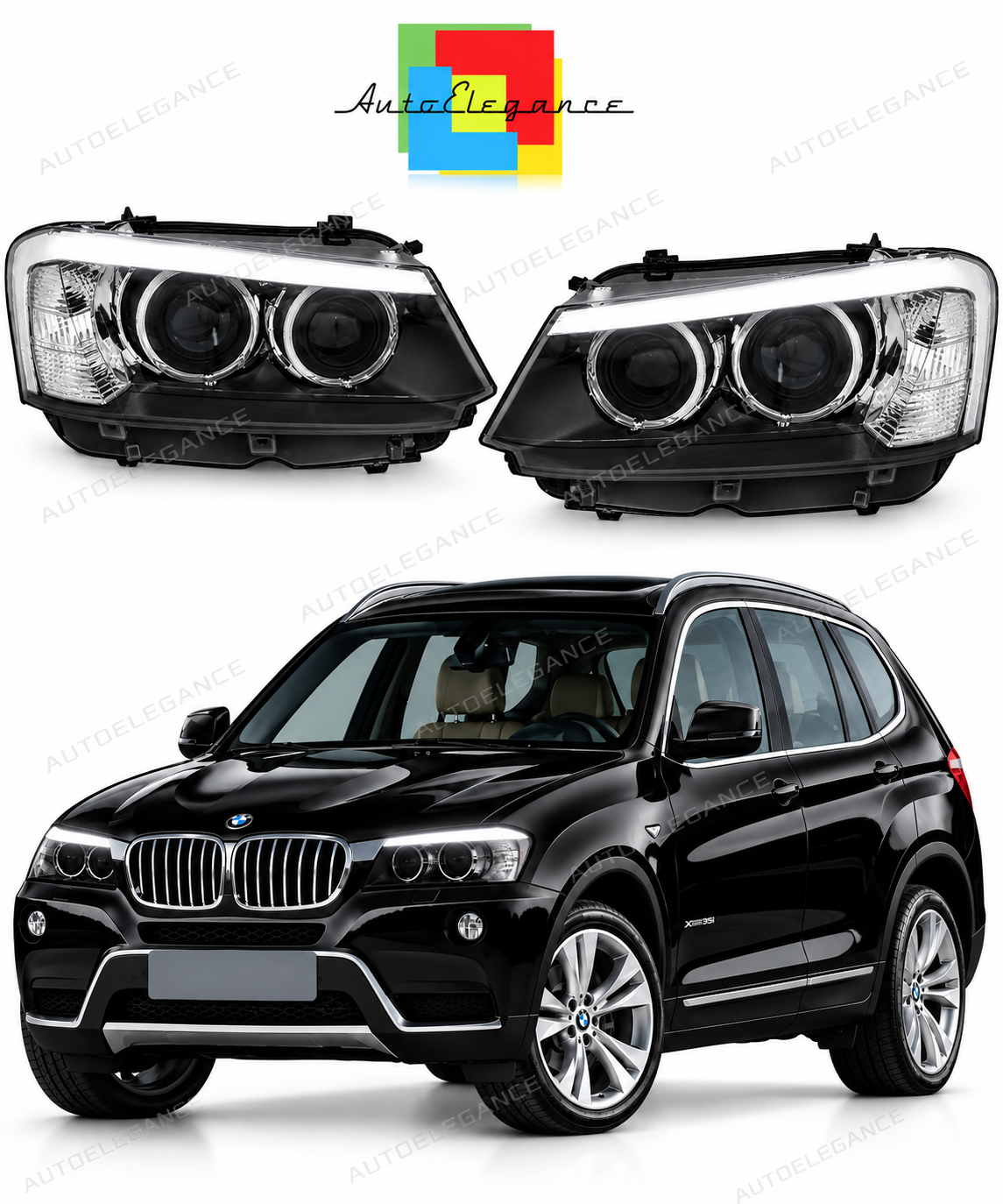 👉Fari anteriori Angel Eyes a LED neri adatto per BMW X3 F25 10-07.14👈