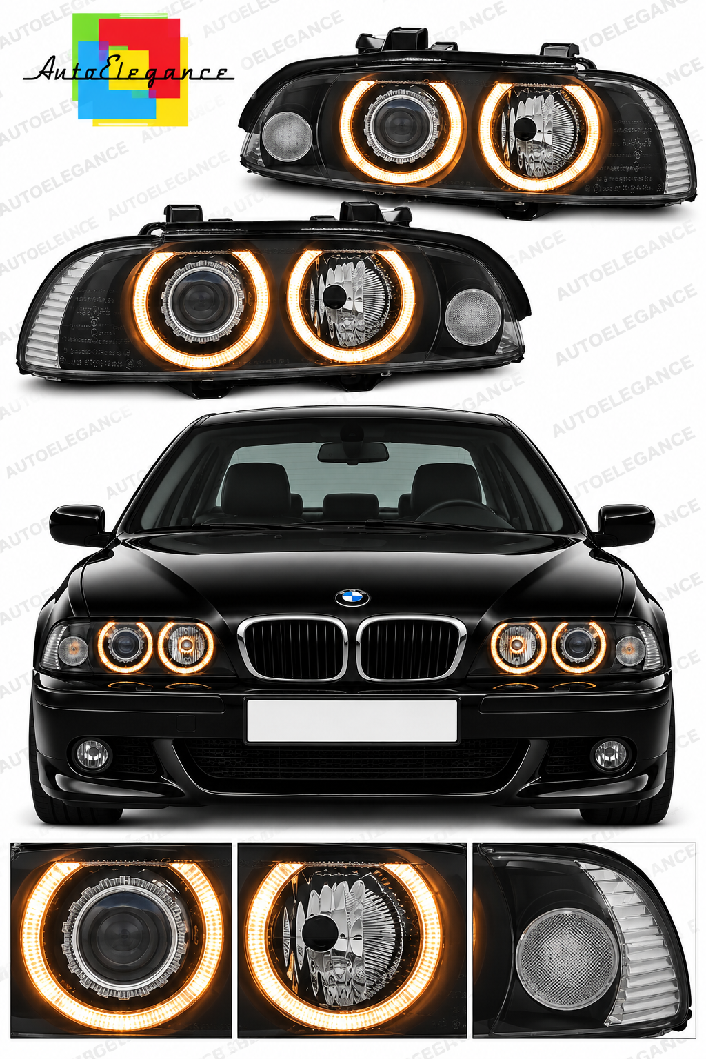💕ART.7422 FARI ANTERIORI "XENON" ANGEL EYES NERI ADATTO PER BMW E39 09.95-06.💕