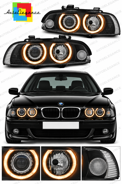 💕ART.7422 FARI ANTERIORI "XENON" ANGEL EYES NERI ADATTO PER BMW E39 09.95-06.💕