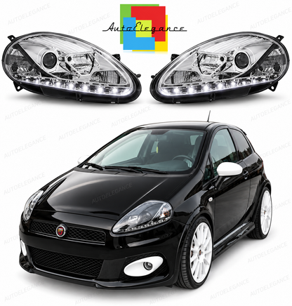 👉Fari anteriori adatto per FIAT Grande Punto 09.05-08 DAYLIGHT Cromati 👈