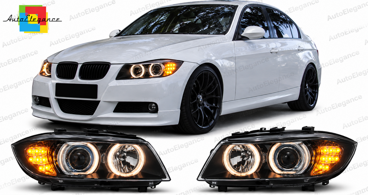 💕ART.7337 FARI "ANGEL EYES" LED NERI ADATTO PER BMW E90/E91 03.05-08.08💕