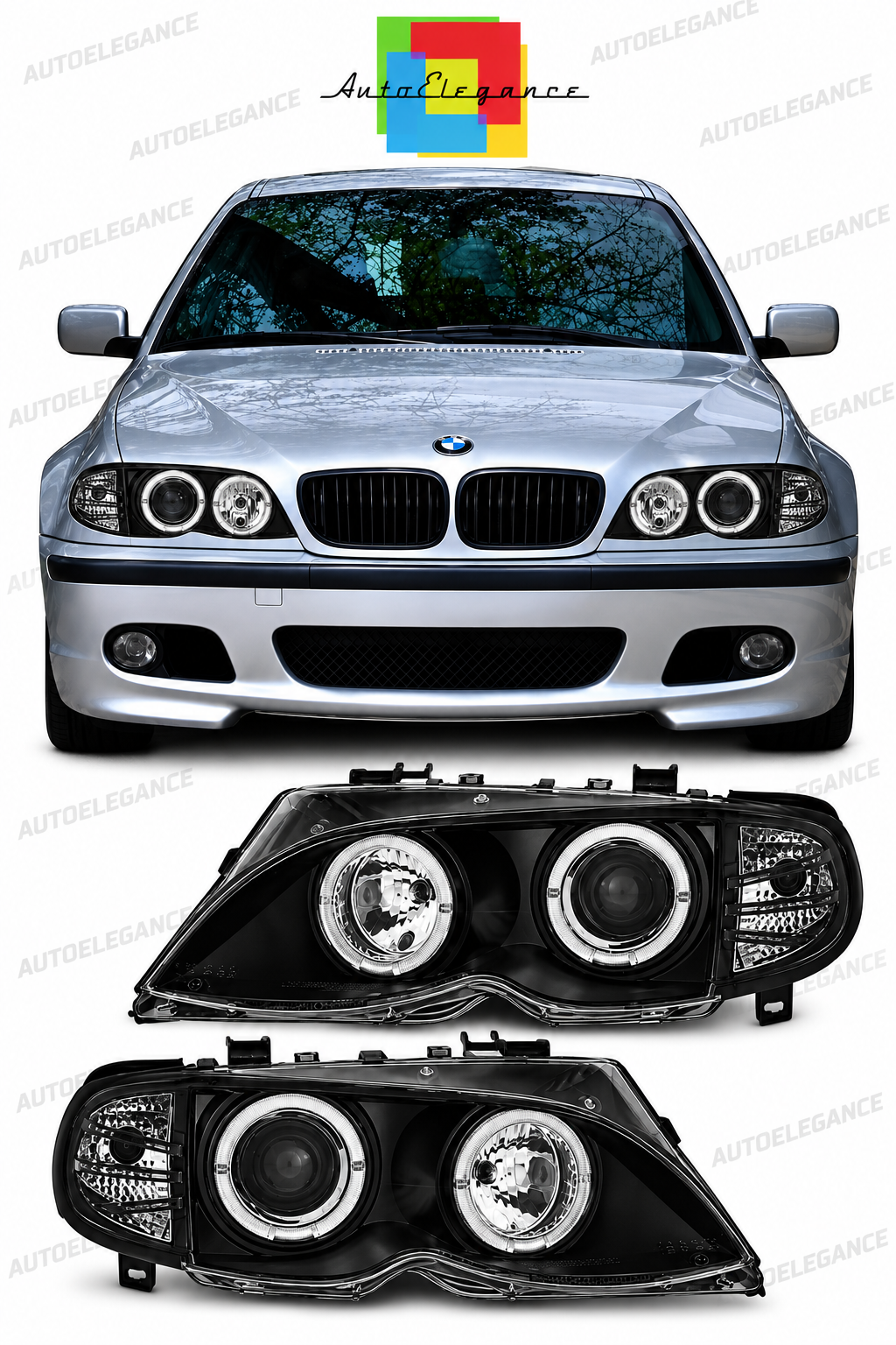 💕ART.10543 FARI ANTERIORI ADATTO PER BMW E46 09.01-03.05 NERO💕
