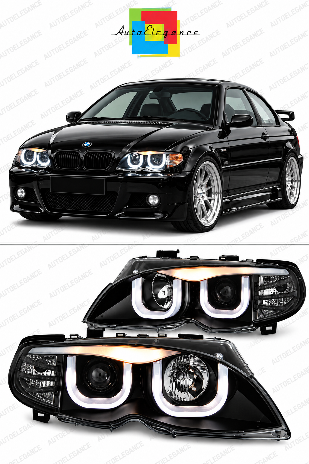 💕ART.10546 FARI  ANTERIORI ADATTO  PER BMW 3 E46 09.01-03.05 S/T NERO💕