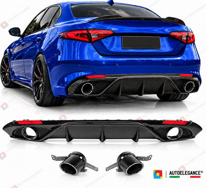 👉ART.10550 Diffusore +terminale neri Carbon Look adatto per Alfa Romeo Giulia👈