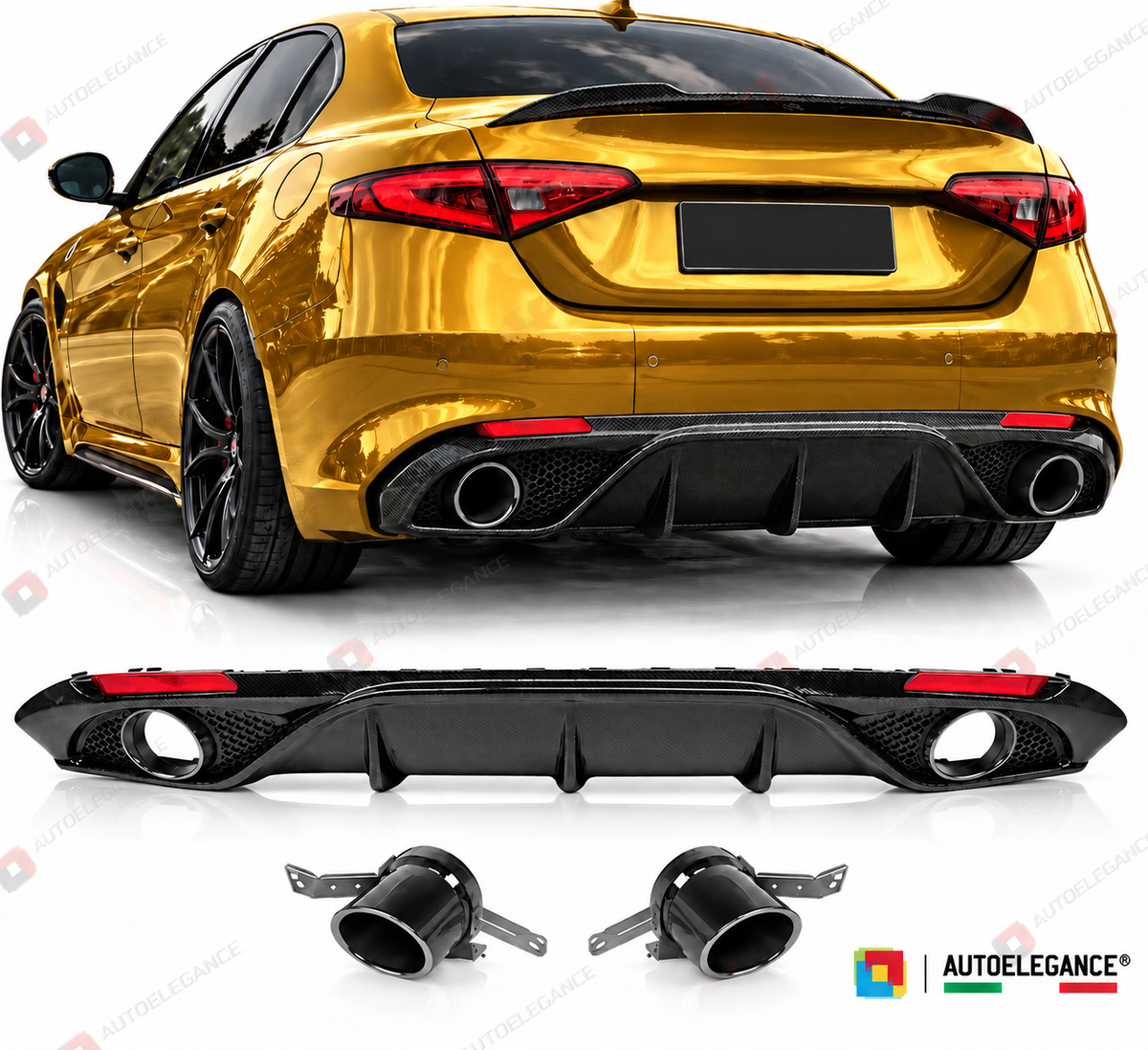 👉ART.10550 Diffusore +terminale neri Carbon Look adatto per Alfa Romeo Giulia👈
