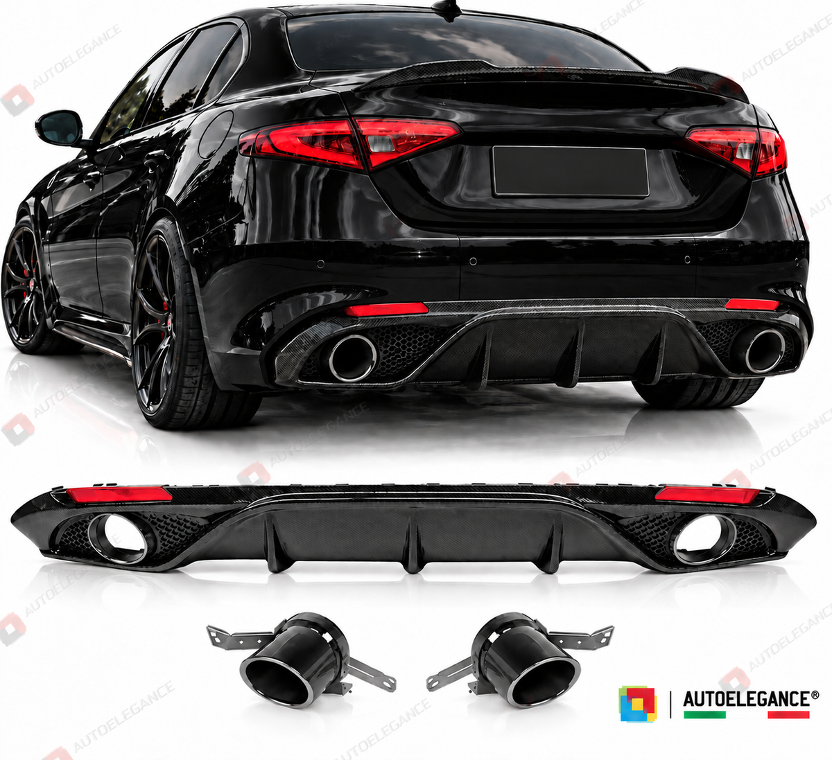 👉ART.10550 Diffusore +terminale neri Carbon Look adatto per Alfa Romeo Giulia👈