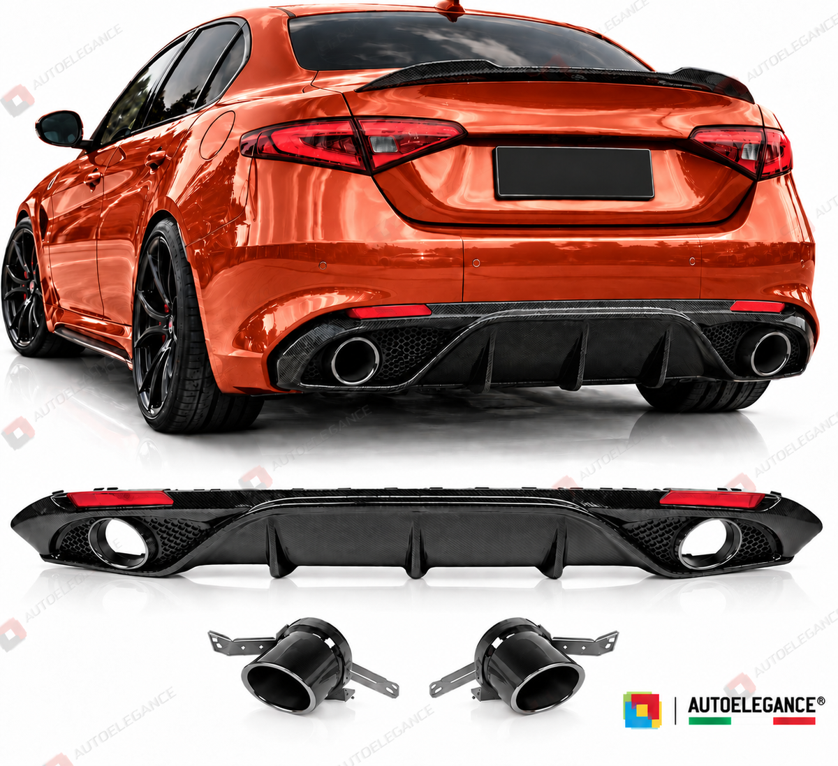 👉ART.10550 Diffusore +terminale neri Carbon Look adatto per Alfa Romeo Giulia👈