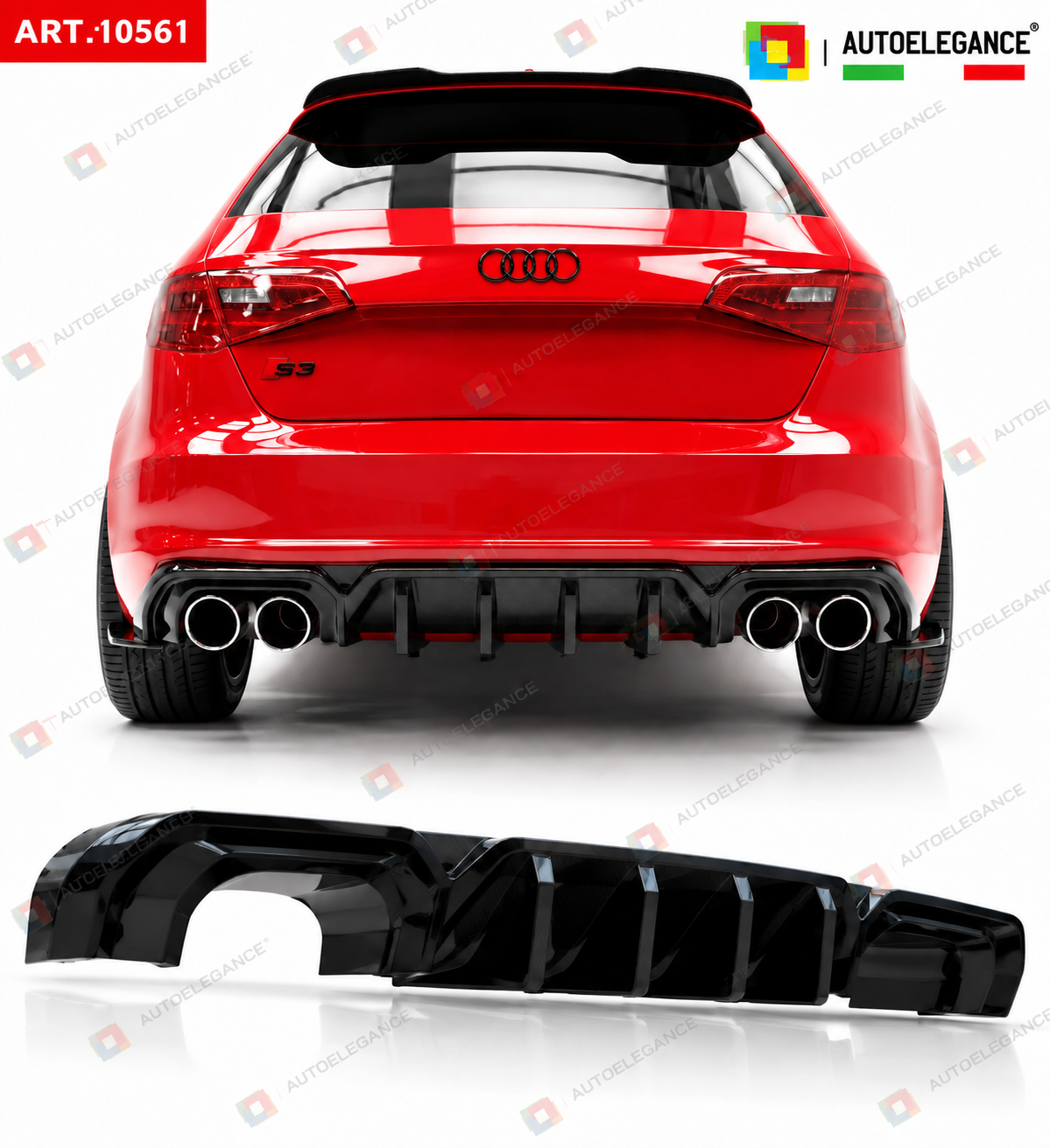 👉ART.10561 DIFFUSORE LOOK S3 ADATTO PER Audi S3 8V SB 2017+ PARAURTI SLINE👈