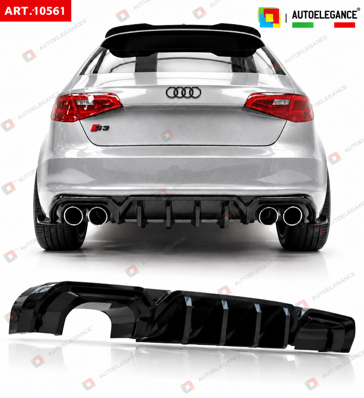 👉ART.10561 DIFFUSORE LOOK S3 ADATTO PER Audi S3 8V SB 2017+ PARAURTI SLINE👈