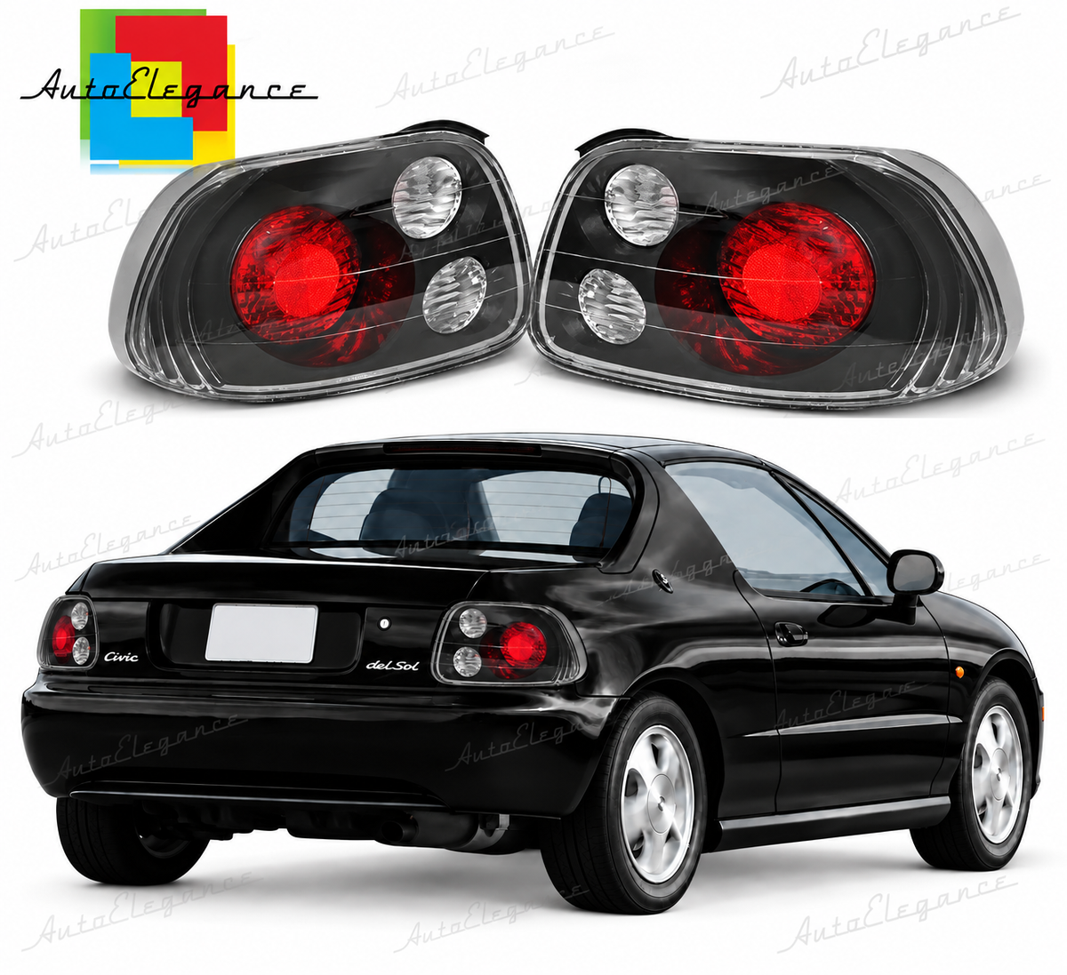 👉FARI POSTERIORI ADATTO PER HONDA CRX DEL SOL 03.92-97 NERI👈