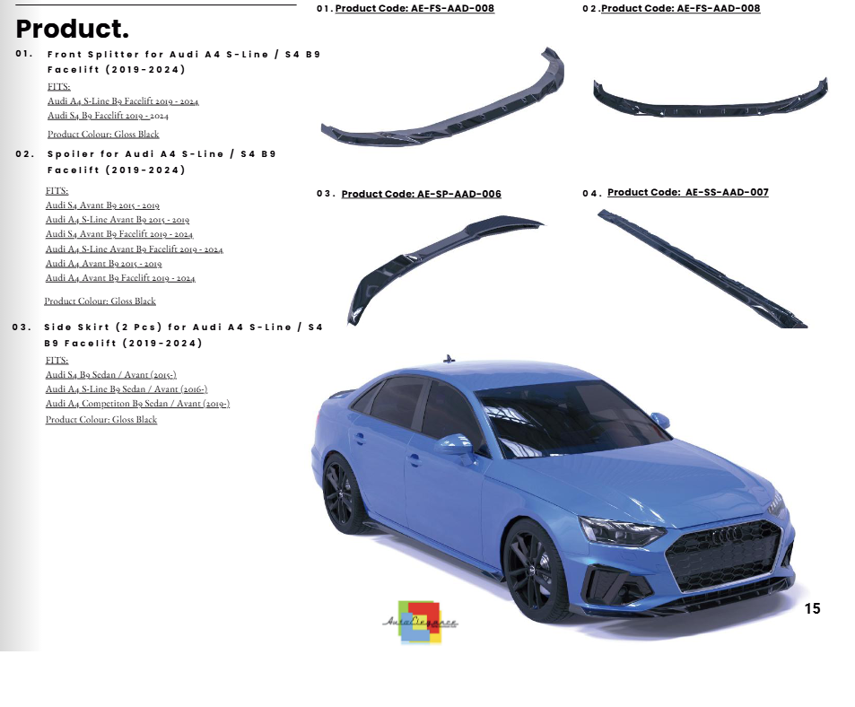 💫Body Kit Sportivo per Audi A4 B9 S-Line / S4 (2019–2024) Sedan / Avant💫