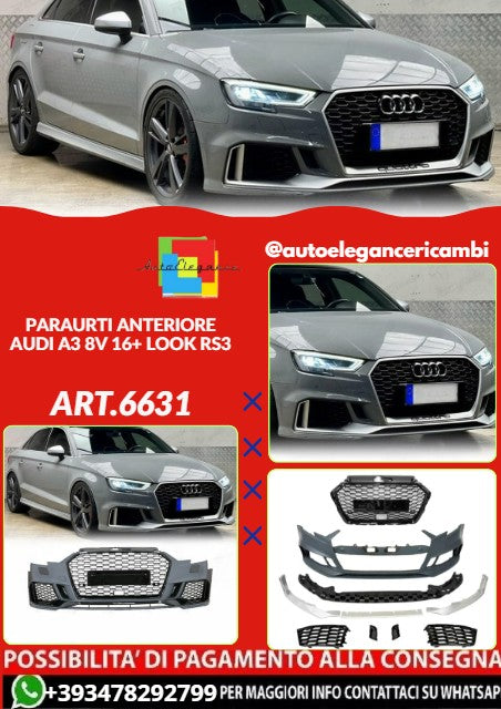 💕ART.6631 PARAURTI ANTERIORE ADATTA PER AUDI A3 8V 2012-2016 LOOK RS3💕