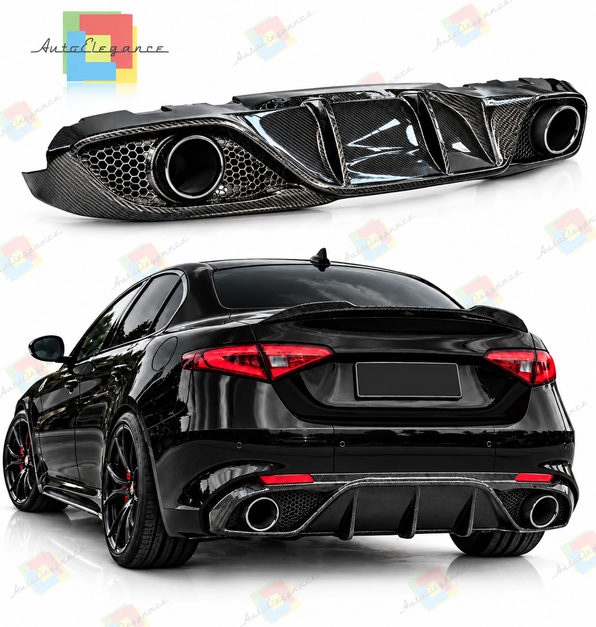 👉ART.10550 Diffusore Alfa Romeo Giulia look carbonio+TERMINALI NERI👈