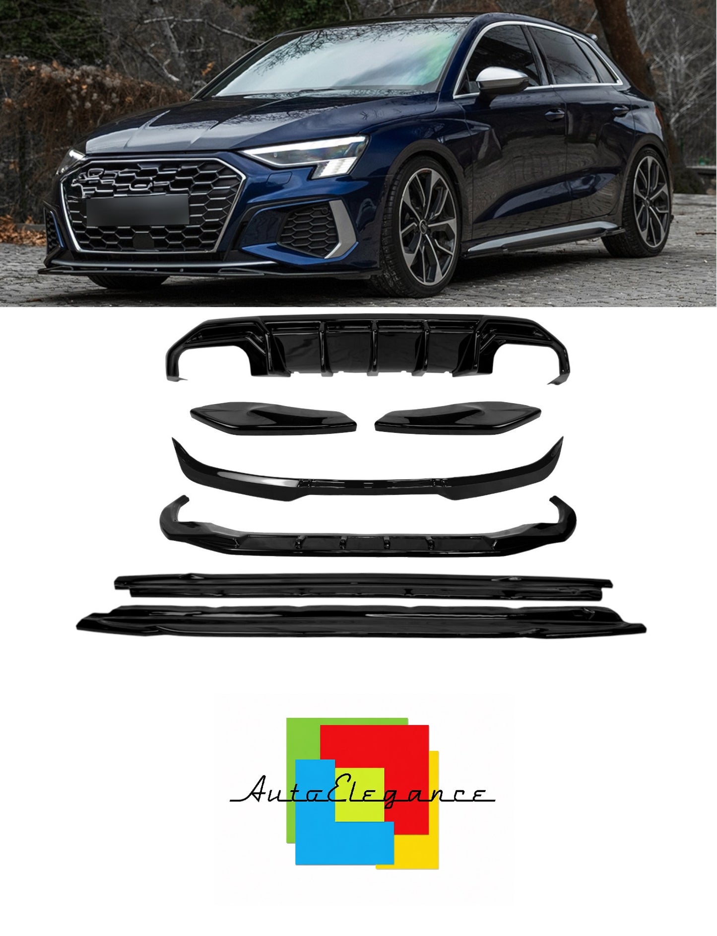 💕BODYKIT  AUDI S3/A3 S-LINE 8Y 2020-2024 NERO LUCIDO 💕