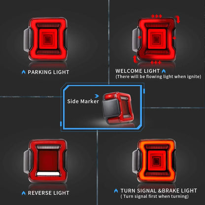 Fanali posteriori Full LED per Jeep Wrangler 2018-UP (retromarcia singola con indicatori di direzione rossi)