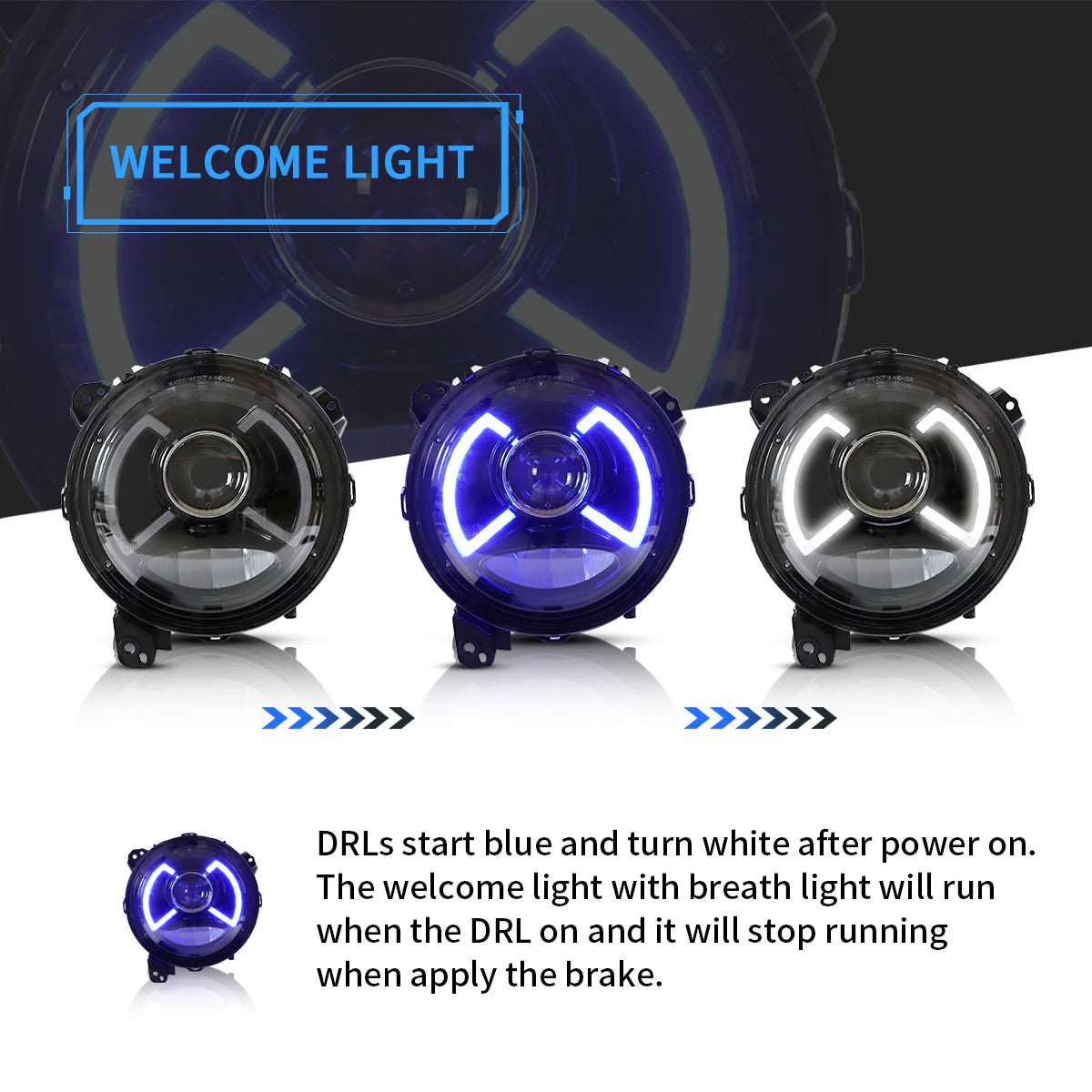 9 Inch Full LED Headlights for Jeep Wrangler 2018-UP with Activated Lighting (NOT FIT FOR 2018 JK MODEL) 