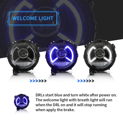 9 Inch Full LED Headlights for Jeep Wrangler 2018-UP with Activated Lighting (NOT FIT FOR 2018 JK MODEL) 