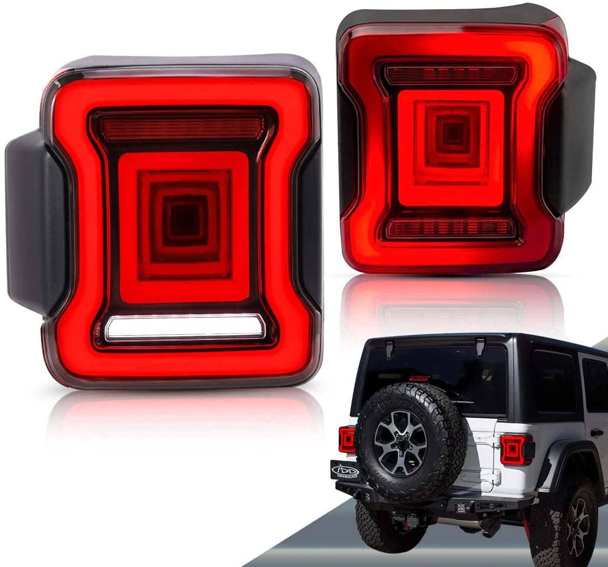 Fanali posteriori Full LED per Jeep Wrangler 2018-UP (retromarcia singola con indicatori di direzione rossi)