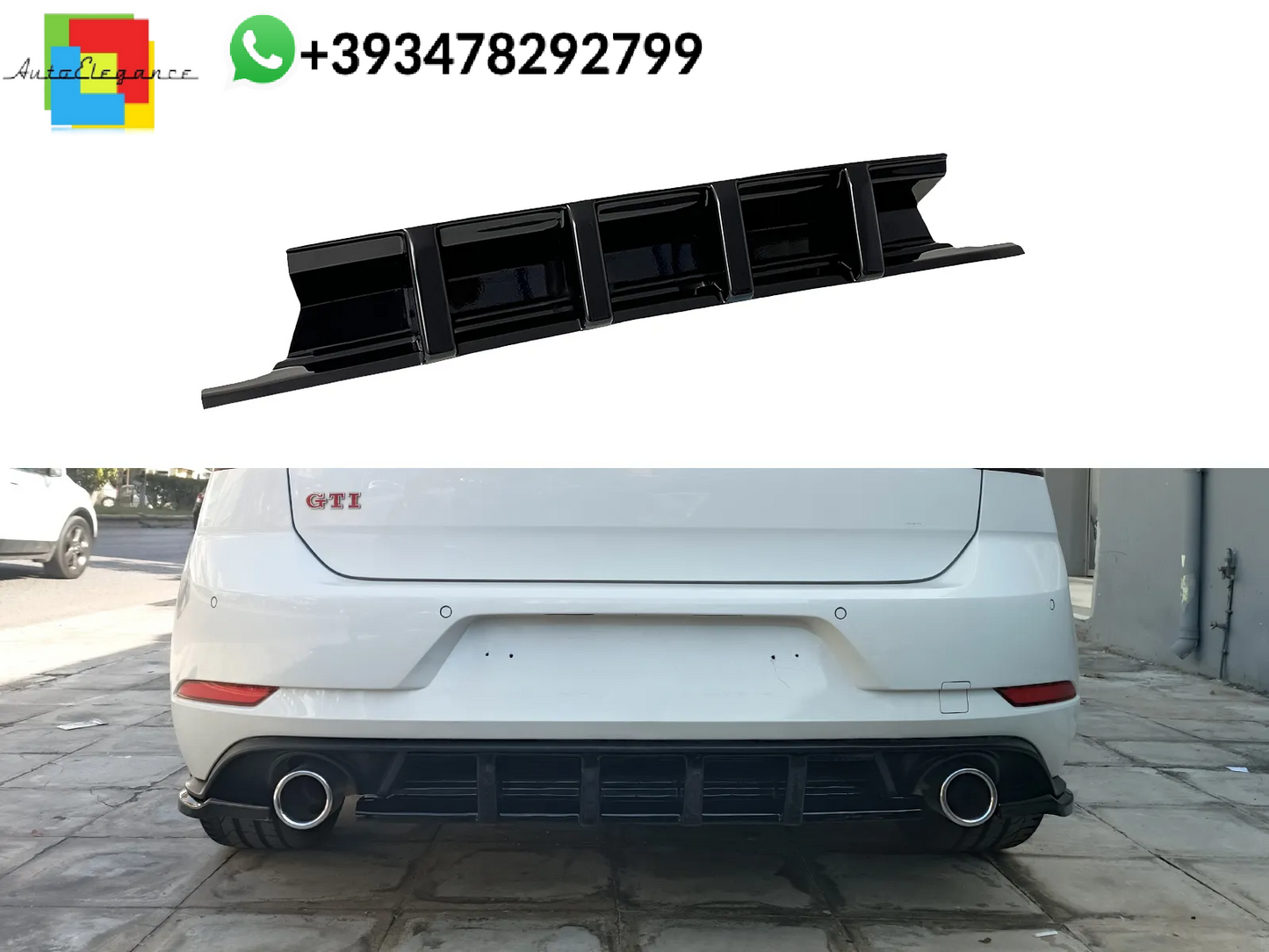💕DIFFUSORE POSTERIORE Volkswagen Golf Mk7 Facelift GTI Nero Lucido 💕