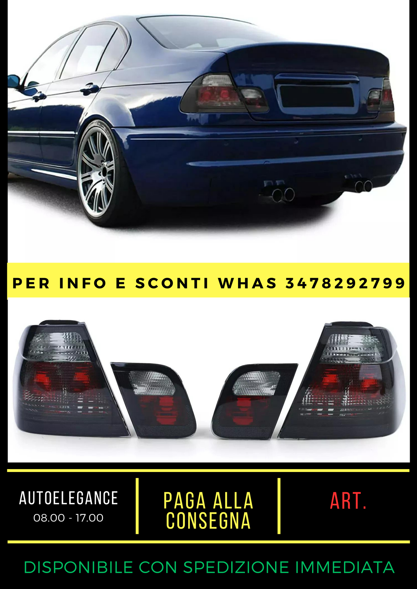 💎Crystal Black Smoke Glass Rear Lights Fit For BMW E46 Sedan 98-01💎