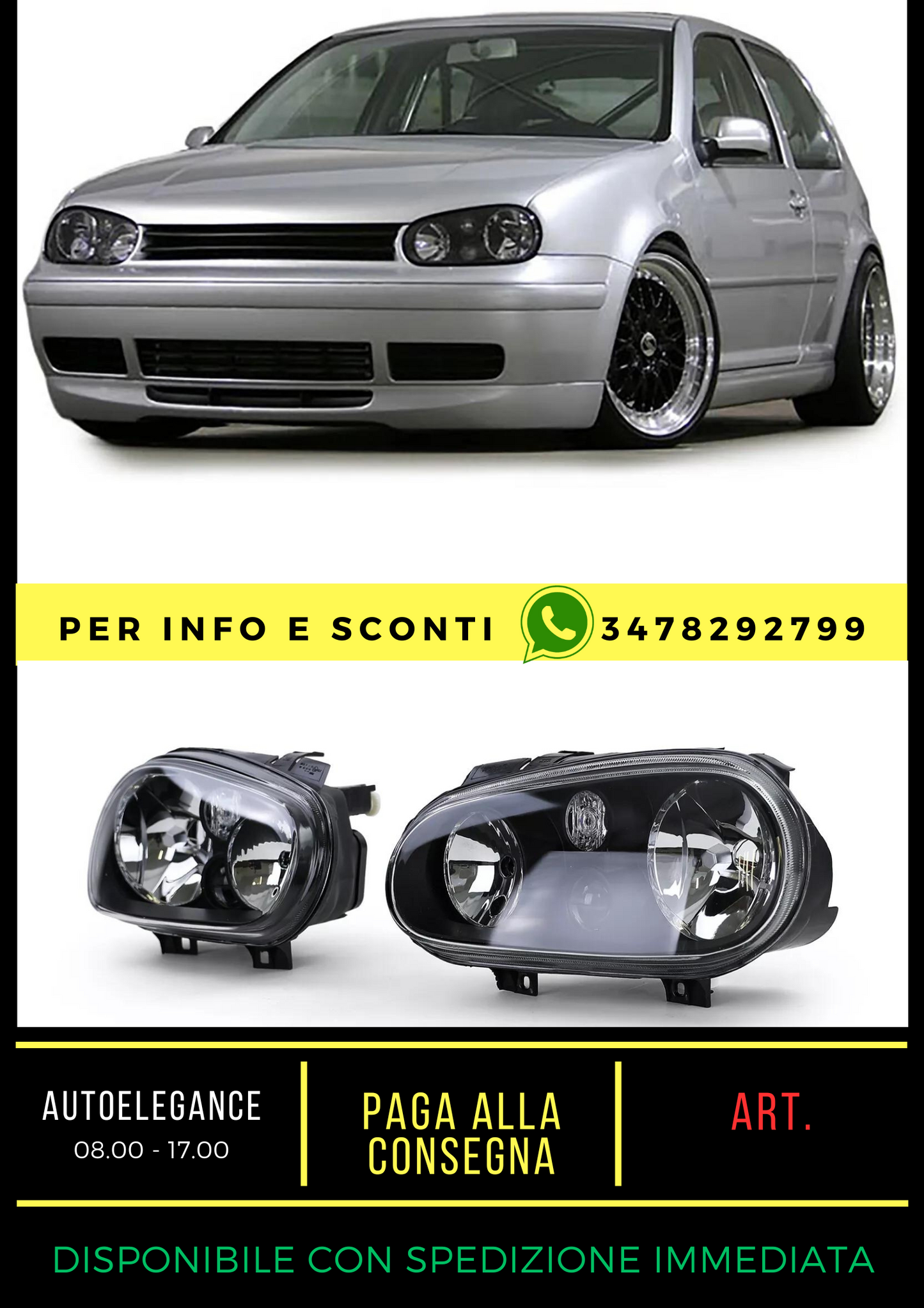 💎Clear Glass Headlight Kit with Black Fog Lamp for VW Golf IV 4 97-03💎