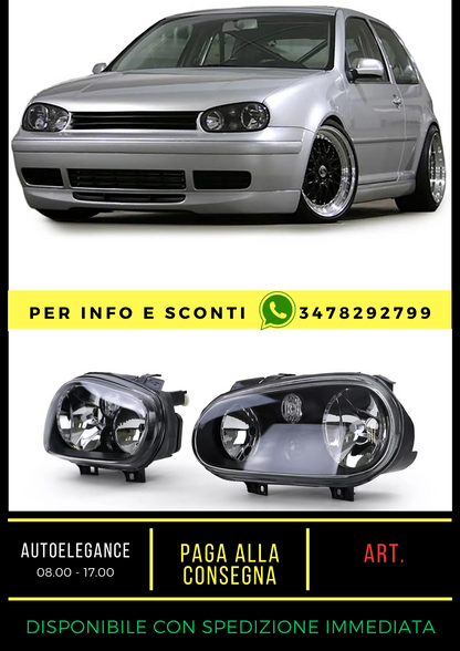 💎Clear Glass Headlight Kit with Black Fog Lamp for VW Golf IV 4 97-03💎