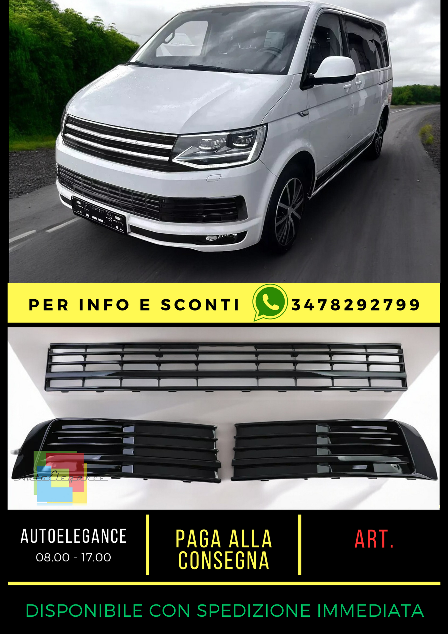 💎Griglia Nero Lucido per VW T6 Multivan senza ACC 2015-2019💎