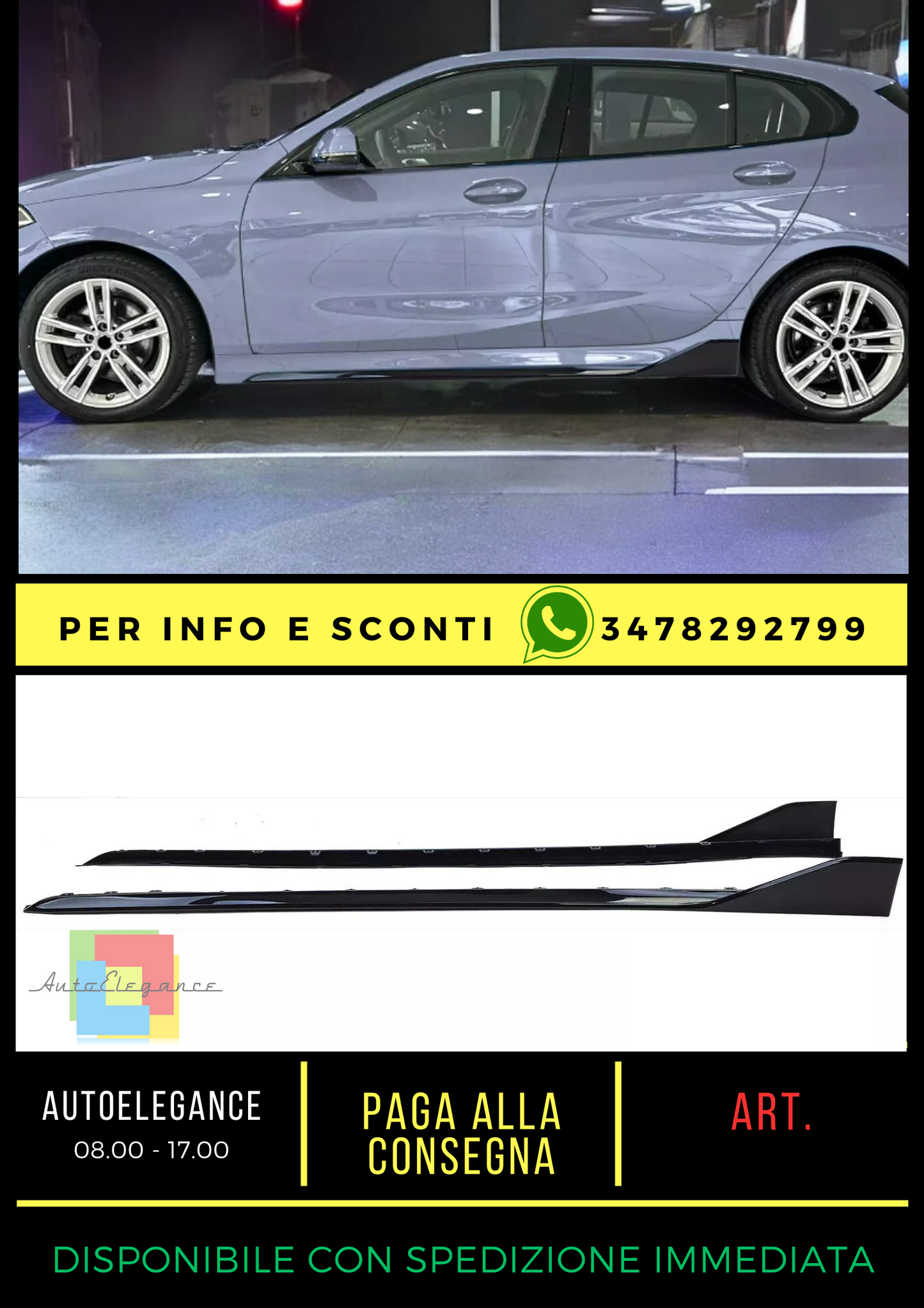 ✨Minigonne Nero lucido adatte per BMW Serie 1 F40 dal 2019✨