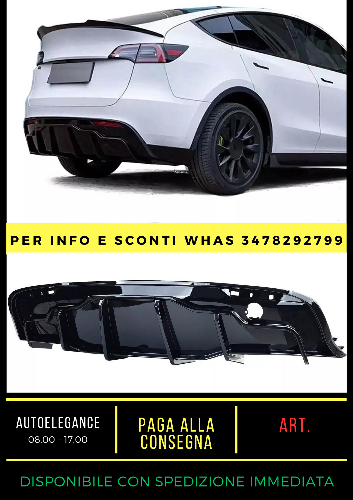 💎Glossy black diffuser suitable for Tesla Model Y from 2019💎