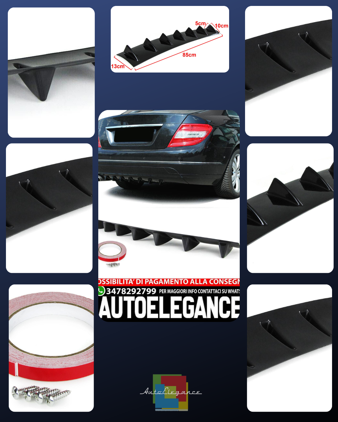Universal 7-Flat Rear Bumper Diffuser Gloss Black 